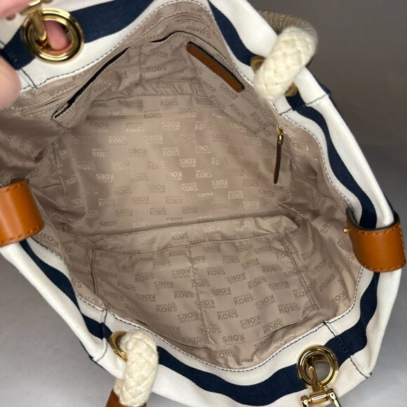 MICHAEL Michael Kors Navy and White Striped Tote - Picture 12 of 13